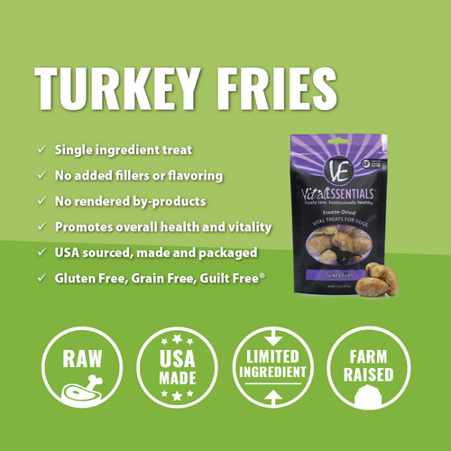 Vital Essentials Freeze-Dried Grain Free Turkey Fries Limited Ingredient Dog Treats