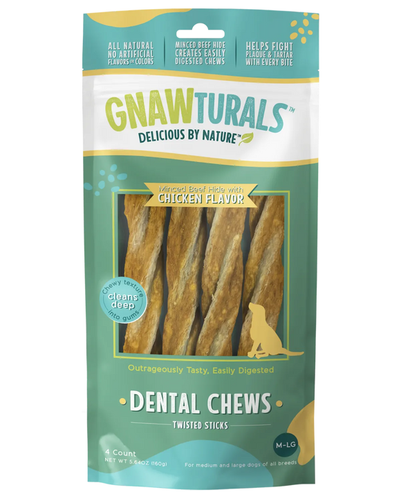 Gnawturals Dental Chews Twisted Sticks Chicken Flavor