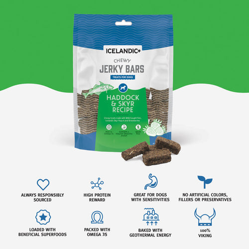 Icelandic+™ Chewy Jerky Bars Haddock & Skyr Jerky Recipe Dog Treat