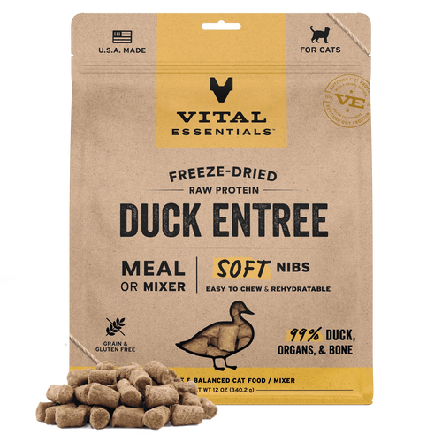 Vital Essentials Freeze-Dried Raw Protein Duck Soft Nibs Meal or Mixer Cat Food