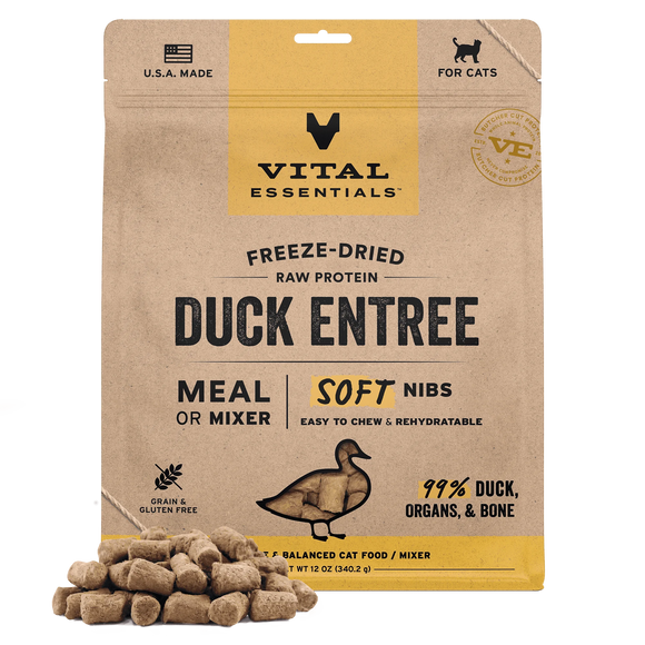 Vital Essentials Freeze-Dried Raw Protein Duck Soft Nibs Meal or Mixer Cat Food