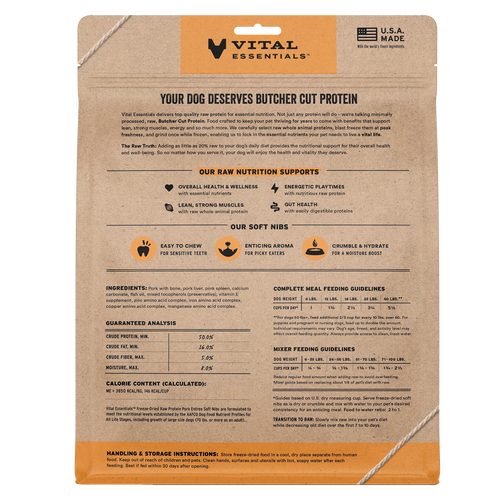 Vital Essentials Freeze-Dried Raw Protein Pork Soft Nibs Meal or Mixer Dog Food