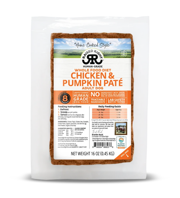 Raised Right Chicken & Pumpkin Paté for Adult Dogs