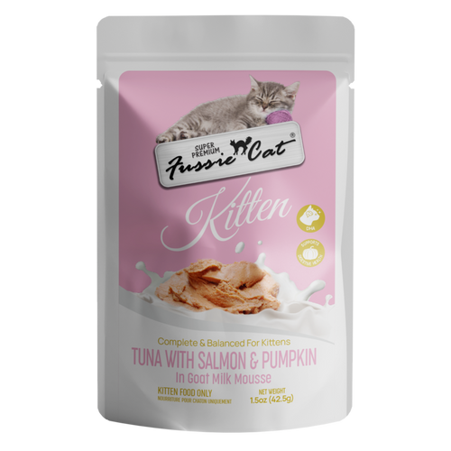 Fussie Cat Tuna with Salmon & Pumpkin in Goat Milk Mousse Kitten Pouch