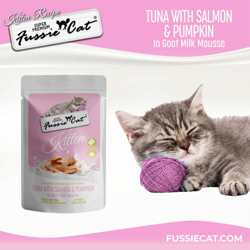 Fussie Cat Tuna with Salmon & Pumpkin in Goat Milk Mousse Kitten Pouch