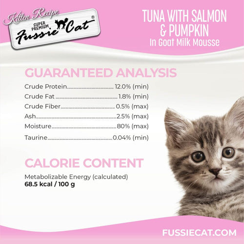 Fussie Cat Tuna with Salmon & Pumpkin in Goat Milk Mousse Kitten Pouch