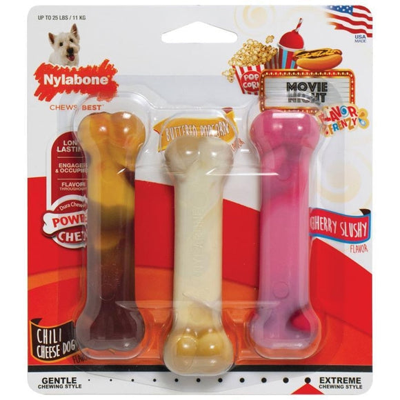 Nylabone Flavor Frenzy Power Chew Triple Pack Chili Cheese Dog, Popcorn & Cherry