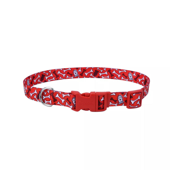 Coastal Pet Products Styles Adjustable Dog Collar Red & Bones, 3/8