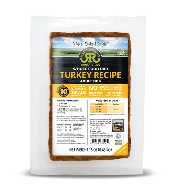 Raised Right Original Turkey Adult Dog Recipe (16 Oz)