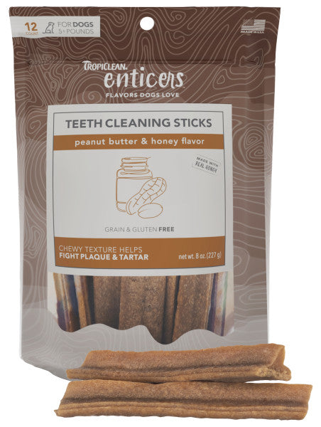 TropiClean Enticers Teeth Cleaning Peanut Butter & Honey Flavor Flavor Sticks for Dogs